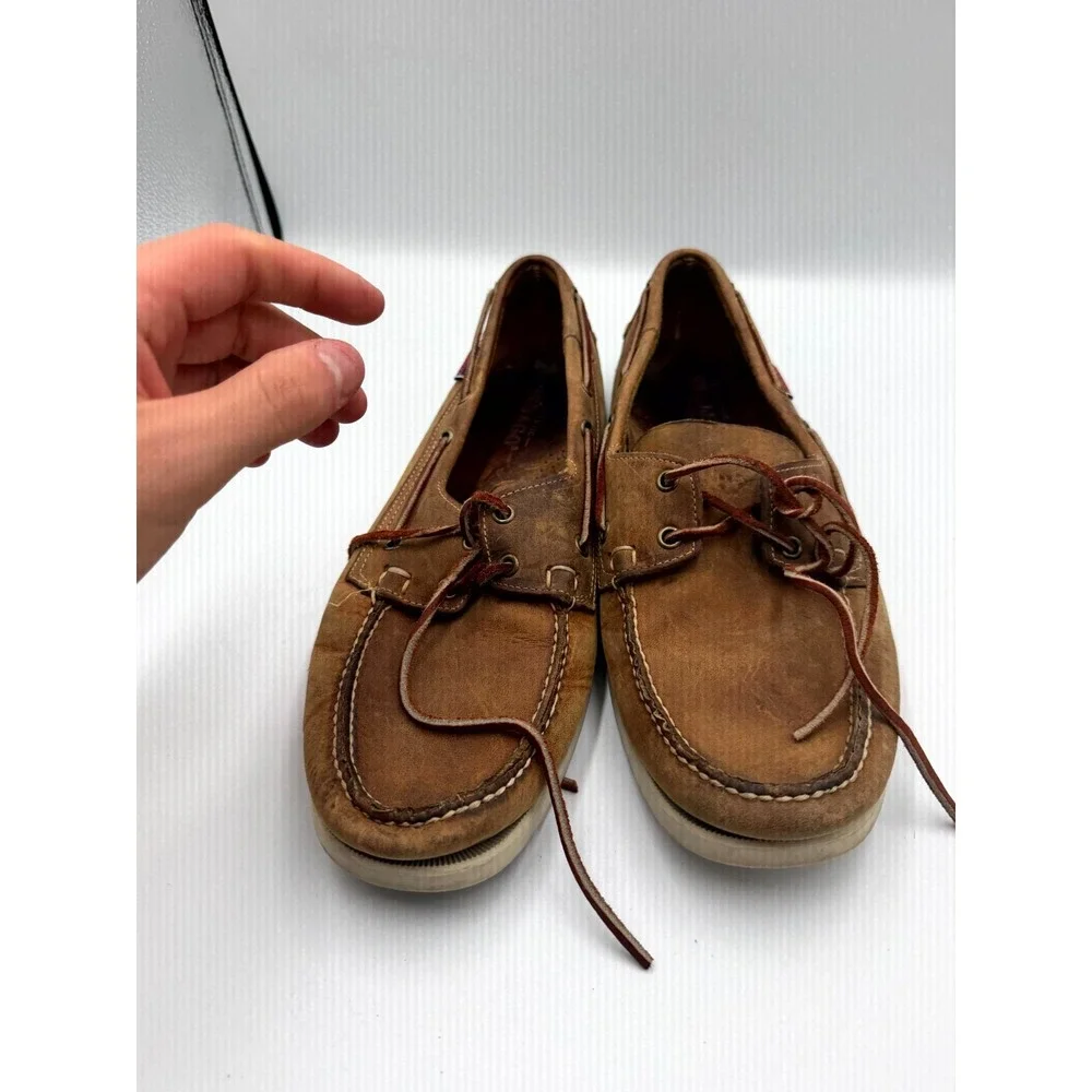 Sebago Docksides Portland 72652 Mens 13 W Tan Crazy Horse Leather Boat Shoes